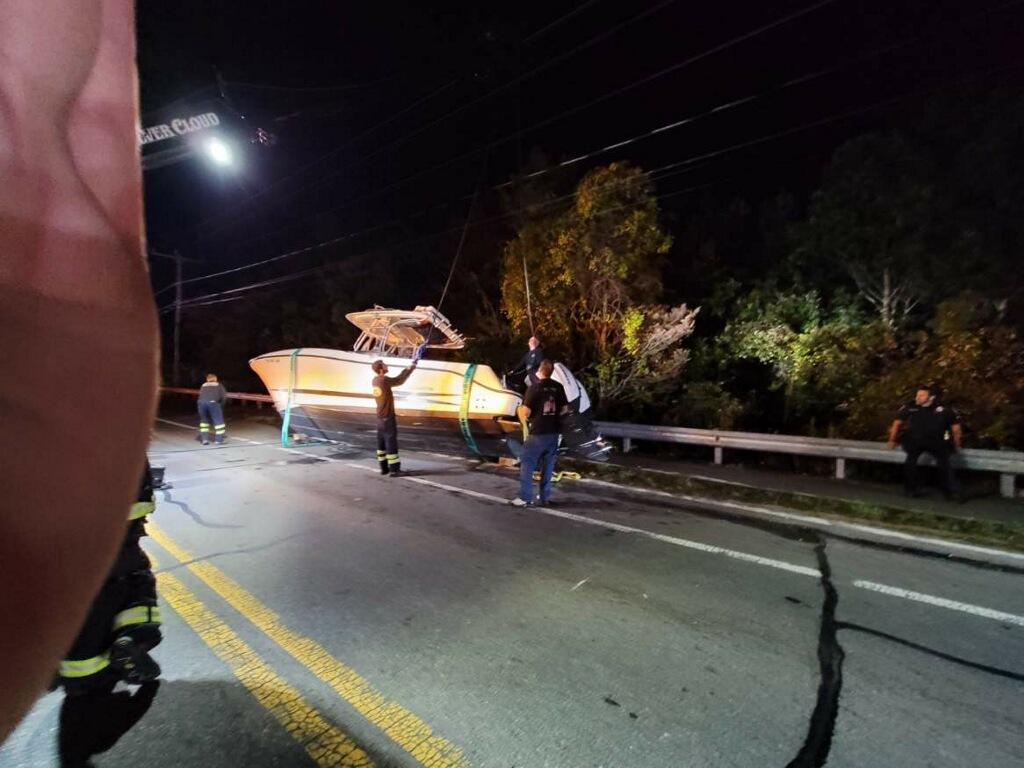 Update: One injuried after crash leaves boat in middle of Route 134 in ...