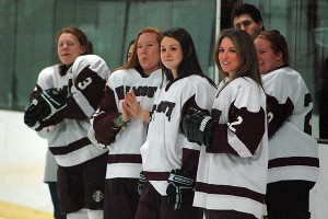 The Falmouth girls' ice hockey seniors were honored before yesterday's game versus Warwick, Rhode Island. Sean Walsh/Capecod.com Sports 