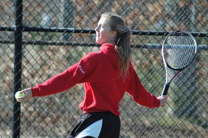 Michaela Cornwall teamed up with Taya Berler for a hard-fought victory in doubles action against Notre Dame Academy Wednesday. Sean Walsh/Capecod.com Sports Photos