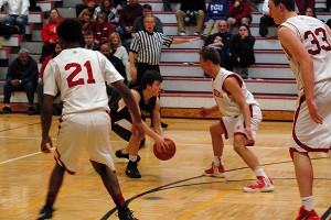 Barnstable's Deon Bell (21), Nate Balthazard (1) and Will O'Day played critical roles in last night's double-overtime win over B-R on the road. Sean Walsh/capecod.com sports