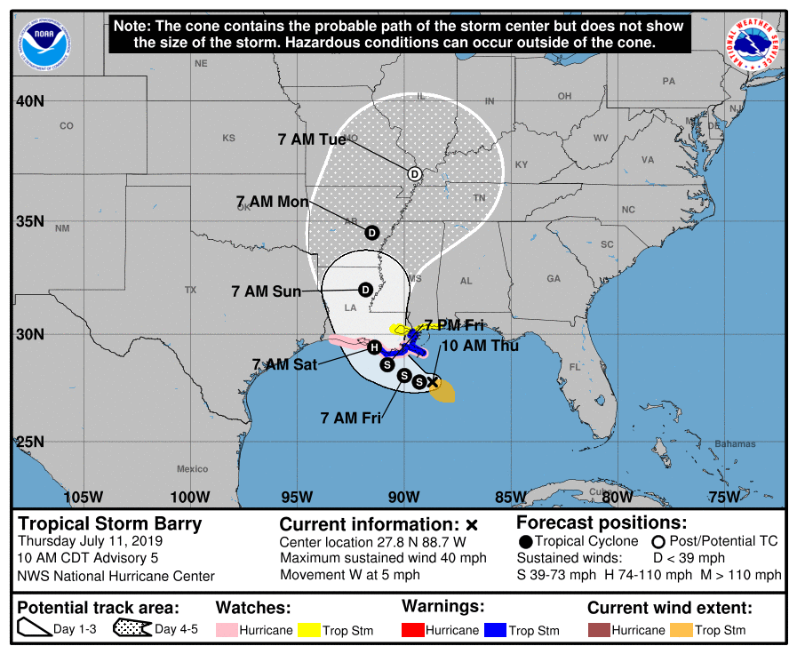 Tropical Storm Barry Forms in Gulf, Could Hurricane