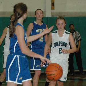 Dennis-Yarmouth's Niamh Delaney had 8 points for the Dolphins but it was not enough to stave off the Barnstable Red Raiders Friday. Sean Walsh/capecod.com sports