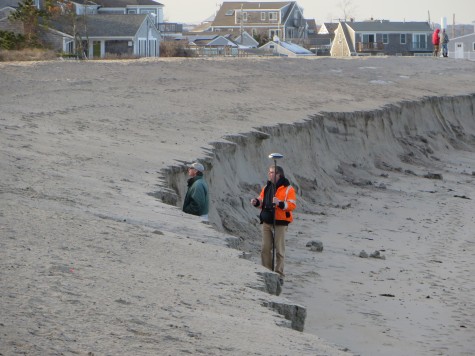 CCB MEDIA PHOTO Coastal engineers survey erosion from the past weekend's storm on Town Neck Beach in Sandwich