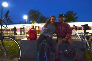 CCB MEDIA PHOTO Michael Diorio and Louisa Paine of Brookline get ready to take the Cape Flyer back to Boston after biking around the region.